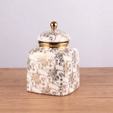 4-Piece Luxury Ceramic Canister Set with Gold Detailing | Decorative Kitchen Storage Jars