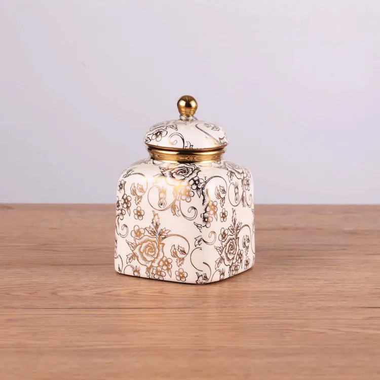 4-Piece Luxury Ceramic Canister Set with Gold Detailing | Decorative Kitchen Storage Jars