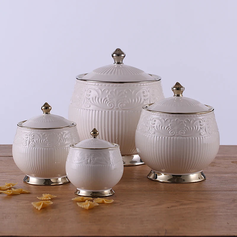 4-Piece Ceramic Canister Set with Lids | Elegant White Storage Jars in 4 Sizes