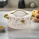Nayasa Floral Enamel Casserole with Lid – Serving Pot with Gold Handles