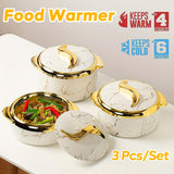 Premium Marble Finish Casserole Set with Lid – Insulated Serving Pots with Gold Handles (Set of 3)