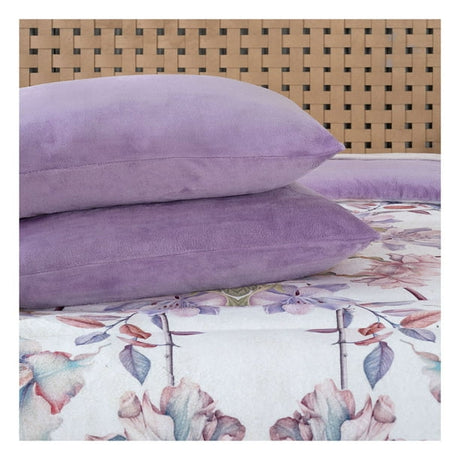 King Size Floral Fleece Winter Comforter Set – 3-Piece Ultra Soft Printed Comforter with Solid Pillowcases