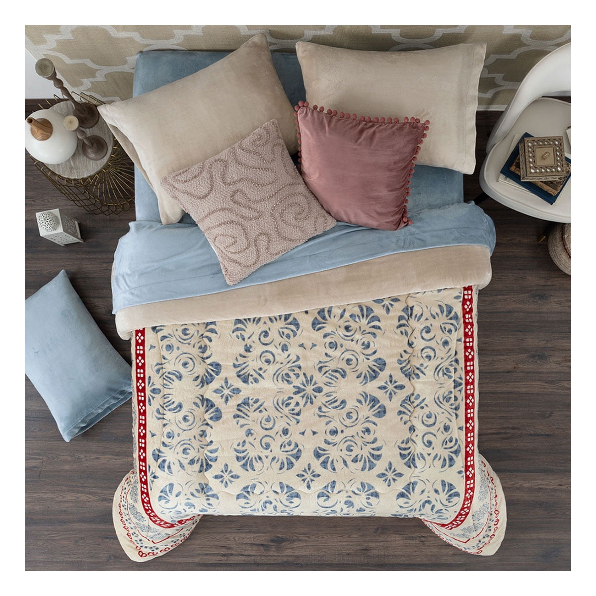 King Size Fleece Comforter Set 220x230 cm – Ultra-Soft Plush Bedding with 2 Pillowcases (50x70 cm), Elegant Pattern Design