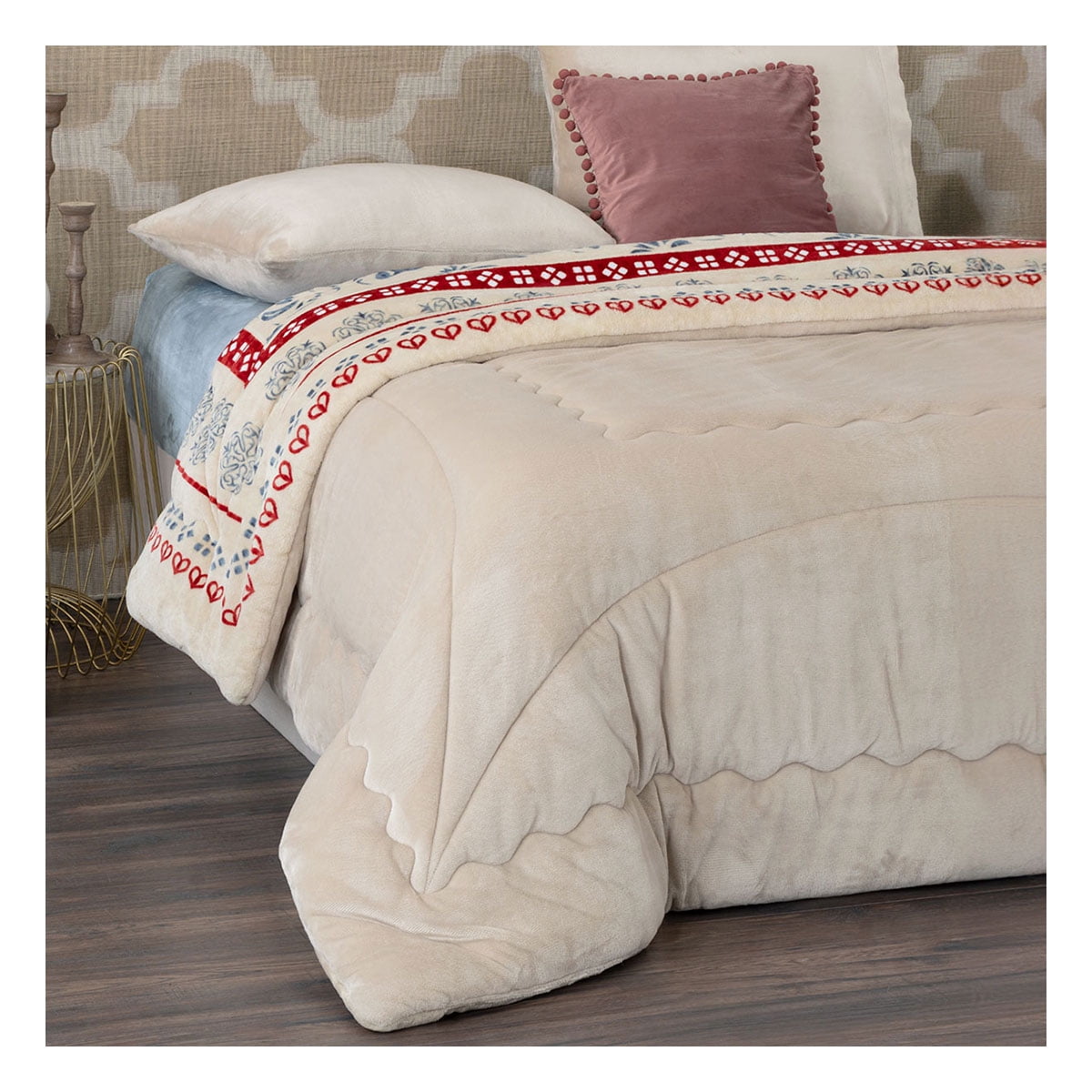 King Size Fleece Comforter Set 220x230 cm – Ultra-Soft Plush Bedding with 2 Pillowcases (50x70 cm), Elegant Pattern Design
