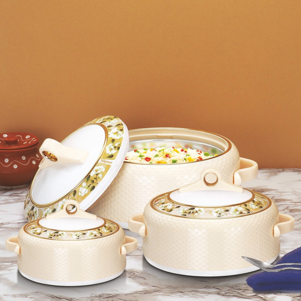 Nayasa Coral Insulated Casserole Set with Lid | Elegant Floral Design Hot Case for Roti, Rice & Serving