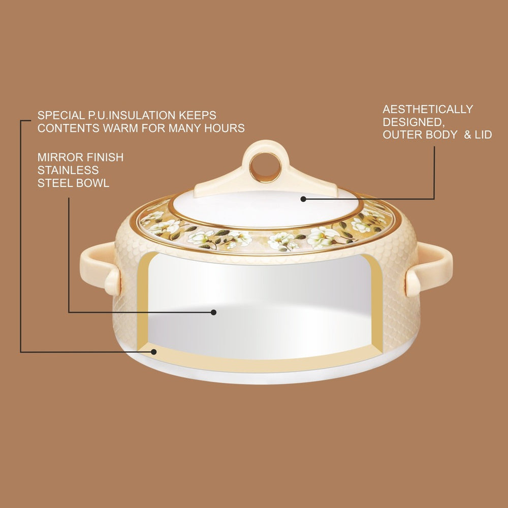 Nayasa Coral Insulated Casserole Set with Lid | Elegant Floral Design Hot Case for Roti, Rice & Serving