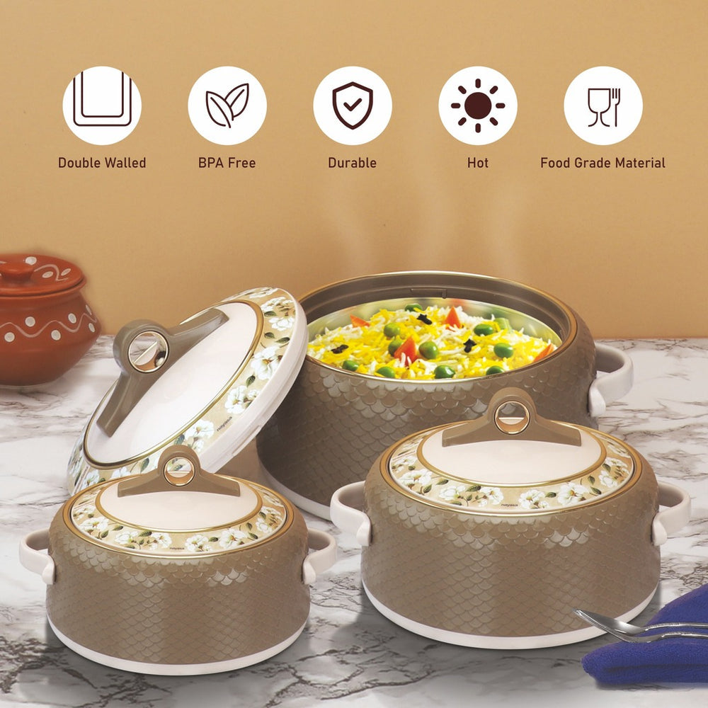 Nayasa Coral Insulated Casserole Set with Lid | Elegant Floral Design Hot Case for Roti, Rice & Serving