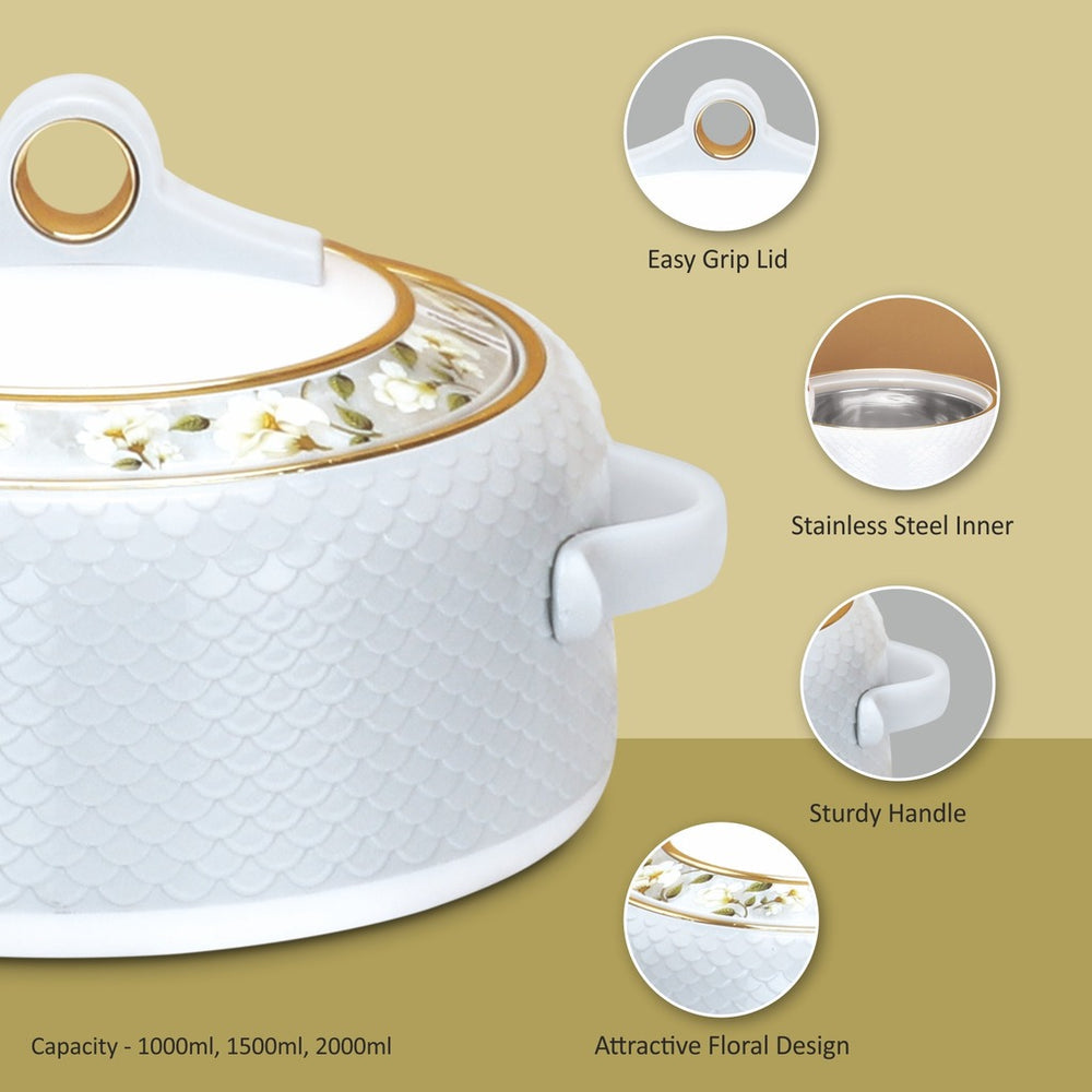 Nayasa Coral Insulated Casserole Set with Lid | Elegant Floral Design Hot Case for Roti, Rice & Serving (Copy)