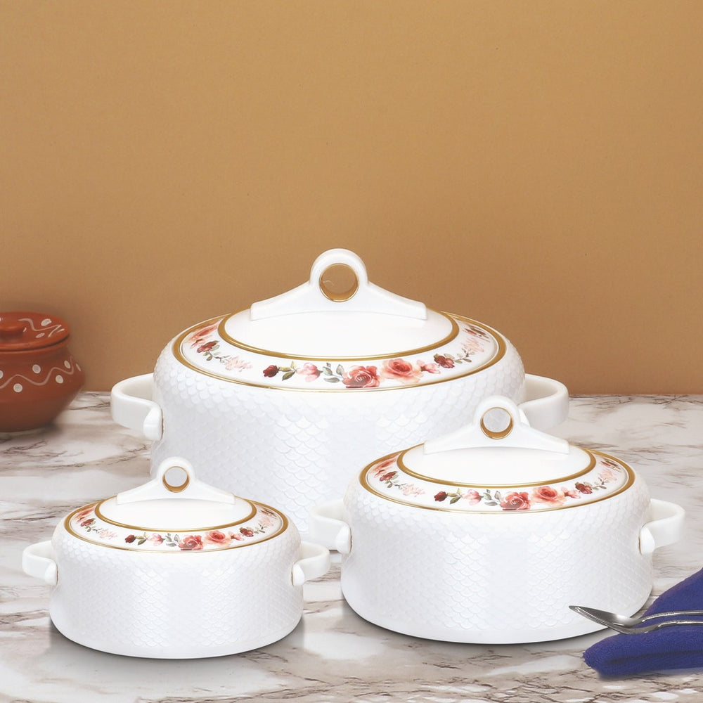 Nayasa Coral Insulated Casserole Set with Lid | Elegant Floral Design Hot Case for Roti, Rice & Serving