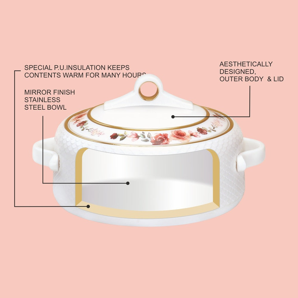 Nayasa Coral Insulated Casserole Set with Lid | Elegant Floral Design Hot Case for Roti, Rice & Serving