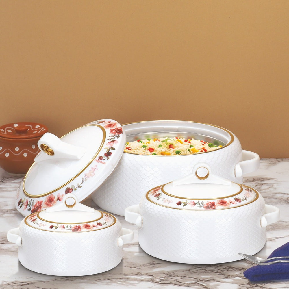 Nayasa Coral Insulated Casserole Set with Lid | Elegant Floral Design Hot Case for Roti, Rice & Serving