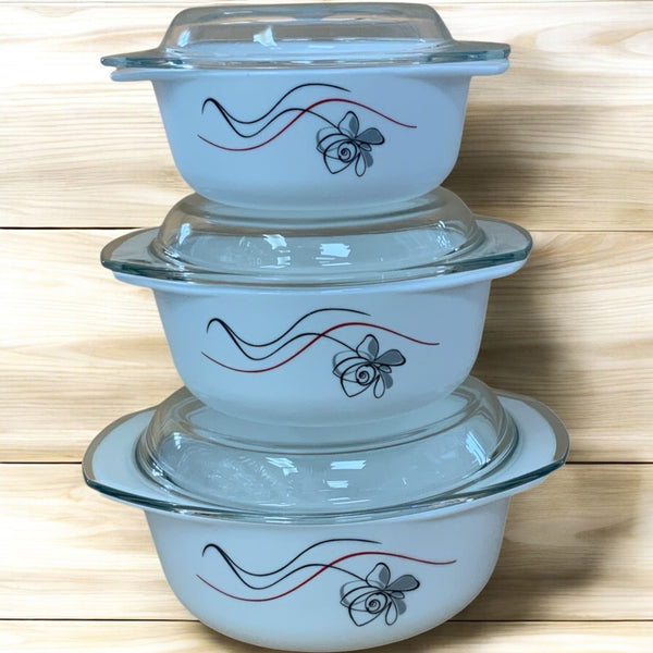 Casserole set 3 Pc black flower with red line