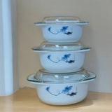 Complete 3-Piece Elegant Blue Floral Casserole Set – For Family Dining & Parties