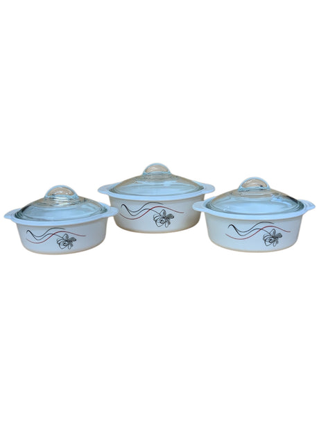 Casserole black flower with red line with knob lid 3pc