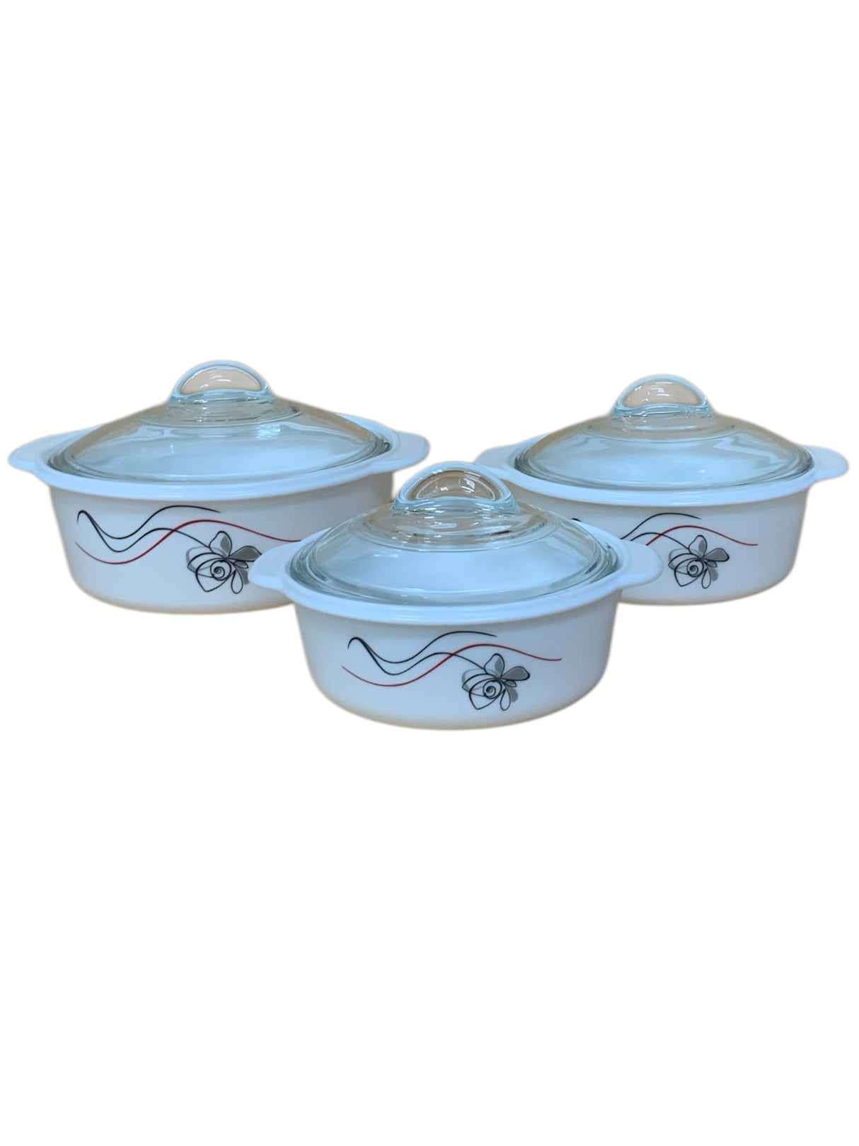 Casserole black flower with red line with knob lid 3pc
