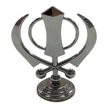 Car Dashboard Khanda Symbol – Premium Sikh Religious Emblem in Silver & Gold Finish