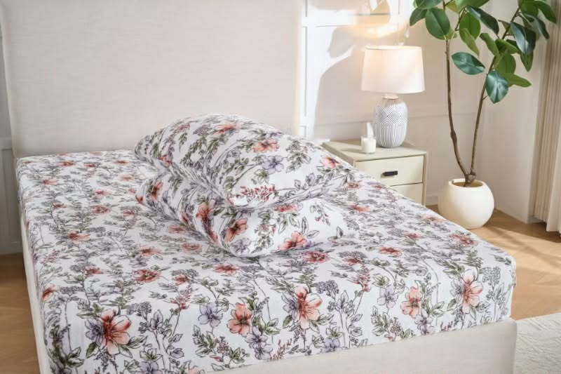 Fleece Flannel Bedsheet Set – Ultra Soft Floral Print | King, Queen & Twin Sizes | Deep Pocket Fitted Sheet