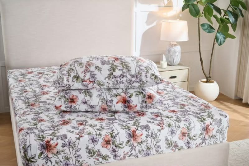 Fleece Flannel Bedsheet Set – Ultra Soft Floral Print | King, Queen & Twin Sizes | Deep Pocket Fitted Sheet