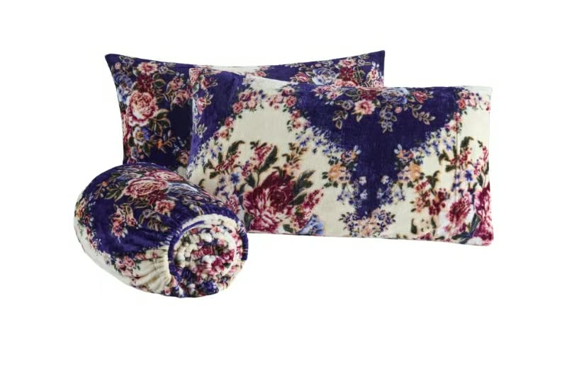 Cozy Fleece Flannel Bedsheet Set – Ultra Soft Blue Floral Print | King, Queen & Twin Sizes | Deep Pocket Fitted Sheet