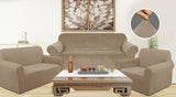 Beige Stretch Sofa Cover Set (1+2+3 Seater) – Soft Elastic Slipcovers – Washable Anti-Slip Couch Covers for Living Room