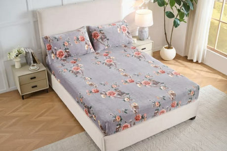 Luxury Floral Fleece Flannel Bedsheet Set – Ultra-Soft Warm Bedding with Deep Pocket Fit (King/Queen/Twin)