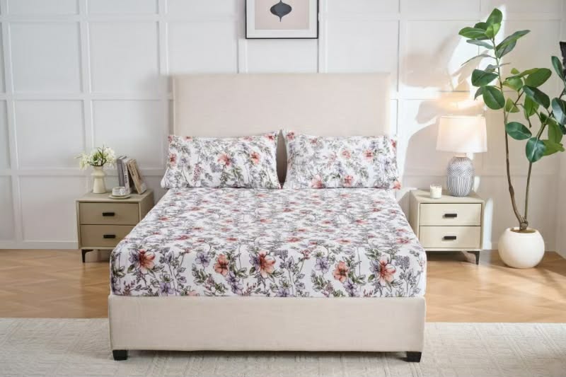 Fleece Flannel Bedsheet Set – Ultra Soft Floral Print | King, Queen & Twin Sizes | Deep Pocket Fitted Sheet