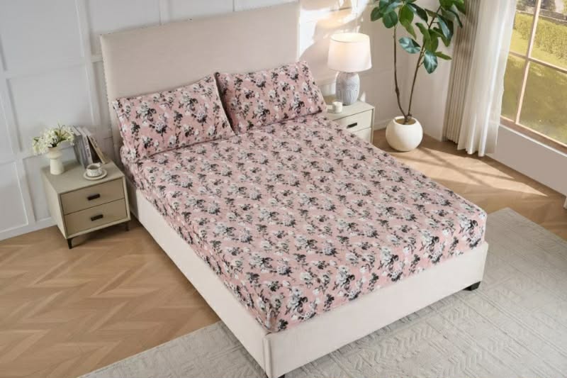 Soft Fleece Flannel Bedsheet Set – Warm, Deep Pocket, Modern Leaf Design Bedding (King/Queen/Twin)