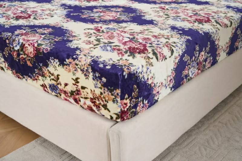 Cozy Fleece Flannel Bedsheet Set – Ultra Soft Blue Floral Print | King, Queen & Twin Sizes | Deep Pocket Fitted Sheet