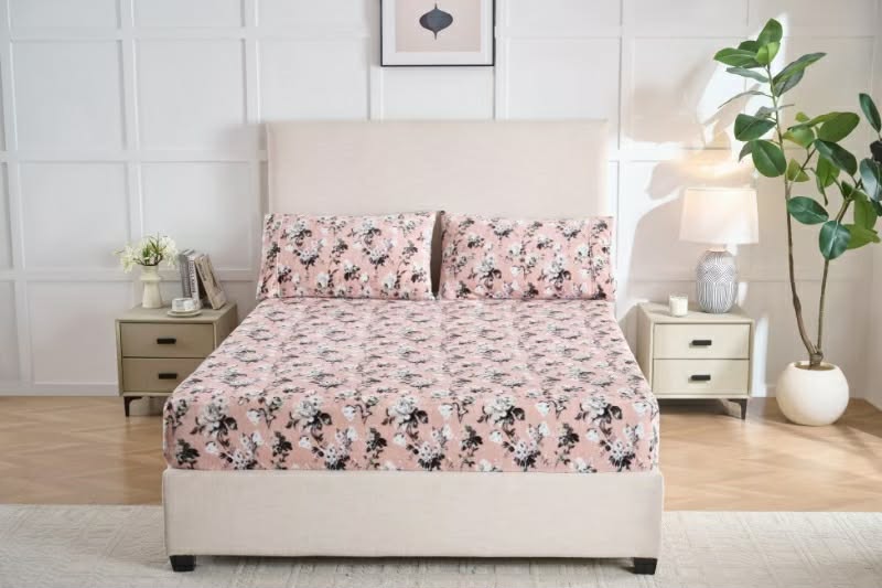 Soft Fleece Flannel Bedsheet Set – Warm, Deep Pocket, Modern Leaf Design Bedding (King/Queen/Twin)