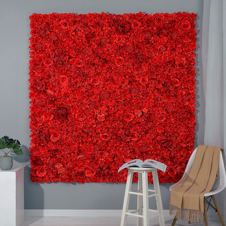 Red Flower Wall 3-D Artificial Flower Panel Home Shop Party Holiday Wall Decor Photo Backdrop Floral Wall