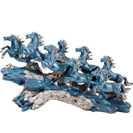 Eight Horses Running Sculpture, Resin Ornament Best House Warming Gift
